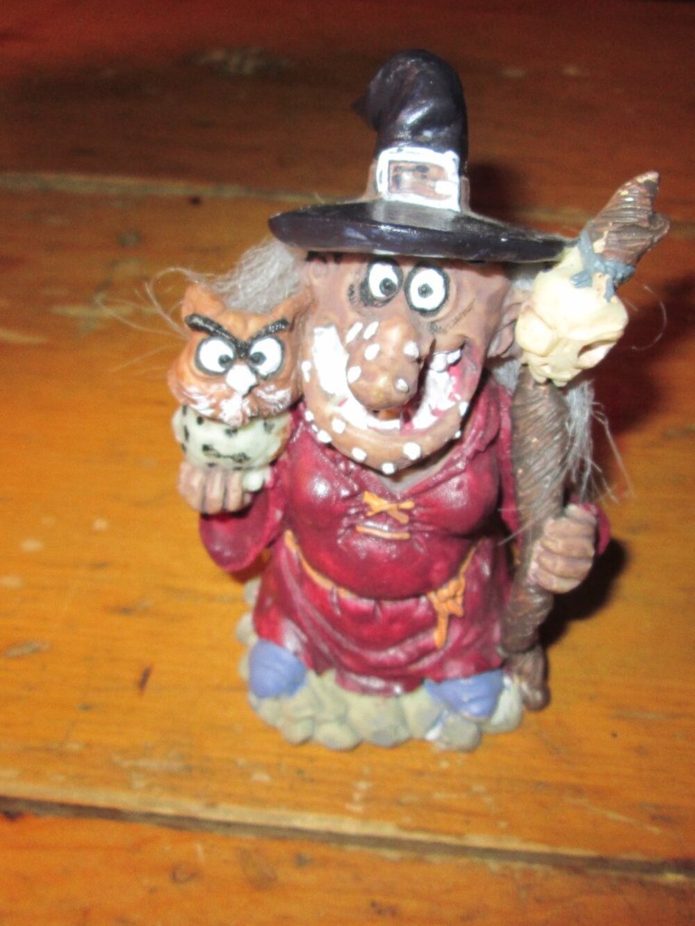 Vtg resin spooky K's Collection creepy Resin witch with hair and owl